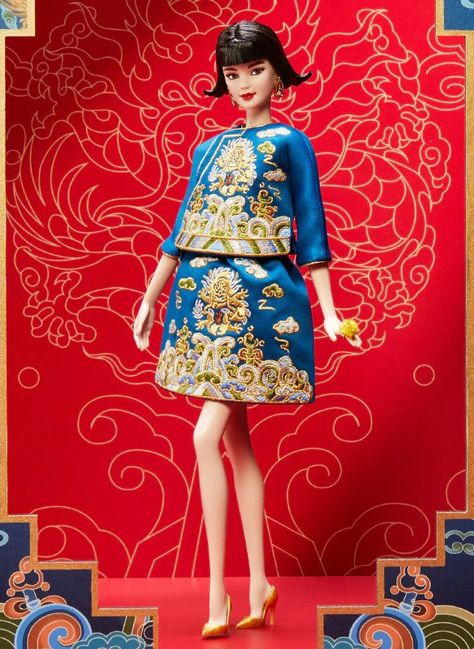 Lunar New Year Guo Pei Barbie 2023 2023 Barbie, Barbie 2023, Guo Pei, Dragon Embroidery, Chinese Traditional Dress, Couture Looks, Im A Barbie Girl, Gold Face, Doll Stands