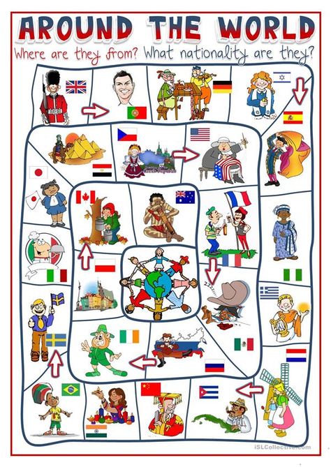 Around the world - board game Names Of Countries, Around The World Games, Have A Nice Week, Around The World Theme, Esl Games, Sistem Solar, English Teaching Materials, Countries And Flags, English Games