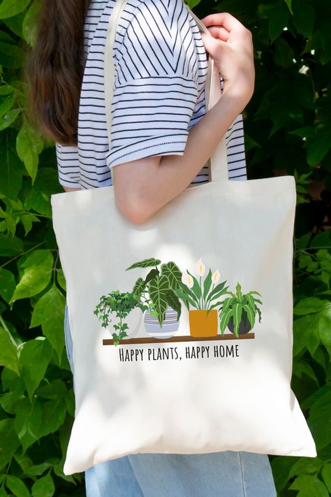 Canvas tote bag with four potted plants in a shelf. Gift for plant lovers. Plants shopping bag. Grocery Bag Design, Wardrobe Building, Diy Decoracion, Neck Designs For Suits, Branding Ideas, Office Bag, Bag Canvas, Bag Design, Built In Wardrobe