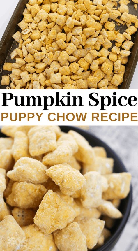 how to make pumpkin spice muddy buddies recipe Grinch Popcorn Recipe, Best Puppy Chow Recipe, Wishes And Dishes, Puppy Chow Recipe, Sandalwood Soap, Muddy Buddies Recipe, Chow Recipe, Fall Magic, Puppy Chow Recipes