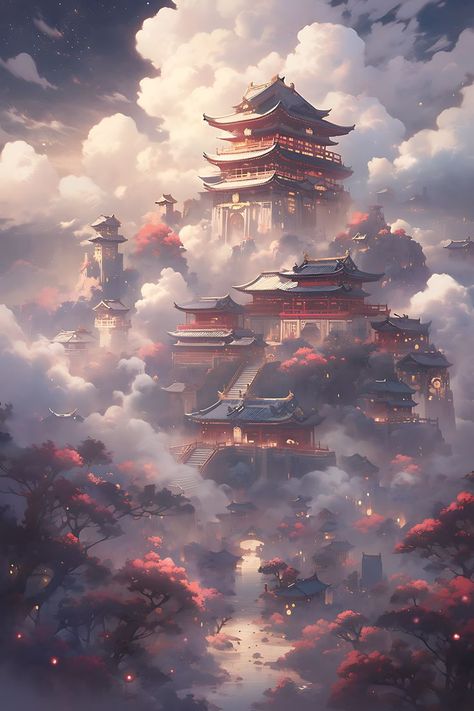 Pretty In Japanese, Mountain Castle, Magic: The Gathering, Pixel Art Background, Japanese Castle, Dreamy Artwork, Fantasy City, Fantasy Places, Cool Wallpapers Art