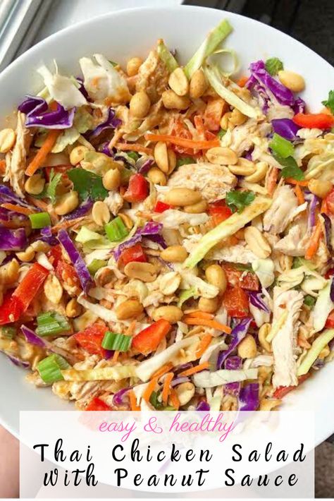 Thai Chicken Salad with Peanut Dressing - Figgin Delicious Chicken Salad With Peanut Dressing, Salad With Peanut Dressing, Homemade Peanut Sauce, Thai Chicken Salad, Thai Peanut Chicken, Chinese Chicken Salad, Chicken And Cabbage, Thai Salads, Crunchy Salad