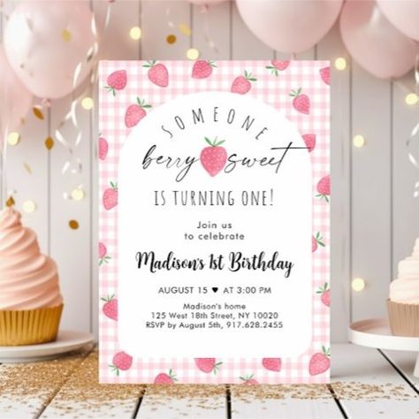 Berry First Birthday 1st Birthday Invitations 1st Birthday Invitations & Invitation Templates | Zazzle Cute Birthday Party Themes, Simple Birthday Invitations, Farmers Market Birthday, Boho 1st Birthday, 1st Birthday Invites, Watercolor Strawberries, Berry Sweet Birthday, Magical Birthday Party, Birthday Watercolor