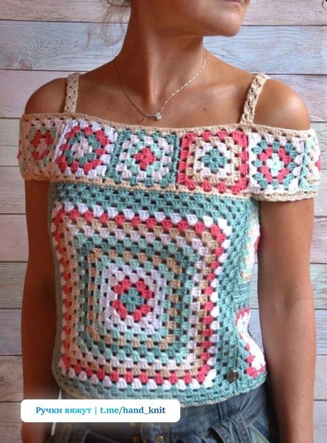 Crochet Lace Blouse, Gilet Crochet, Crochet Boho Top, Crochet Ladies Tops, Crochet Tops Free Patterns, Crochet Summer Tops, Crochet Square Patterns, Crochet Jacket, Granny Square Crochet Pattern