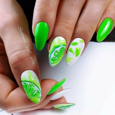 Lime Design Nails, Yellow Toe Nails, Lime Nails, Ar Logo, Summer Nails Art, Lime Green Nails, Fruit Nail Designs, Y2k Colorful, Lime Fruit