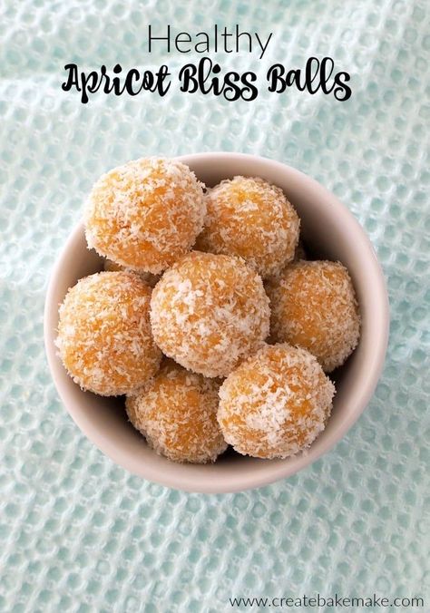 Apricot Bliss Balls Recipe - an easy snack for the kids and whole family! These are freezer friendly and both regular and thermomix instructions included. #snacks #blissballs #kidsfood #apricotrecipes #thermomix #thermomixrecipes #createbakemake Apricot Bliss Balls, Apricot Balls, Apricot Recipes, Almond Meal, Bliss Balls, Protein Balls, Snacks To Make, 4 Ingredient, Energy Balls