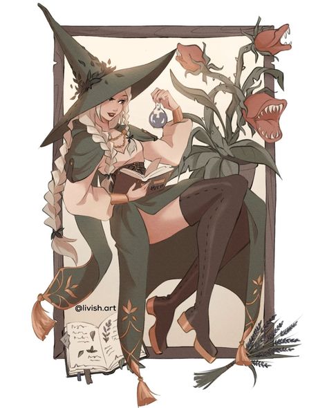 Herbology Cute Witch Art, Fantasy Classes, W.i.t.c.h Art, W.i.t.c.h Aesthetic, Plant Magic, Cute Witch, Witch Art, October 5, Witchy Vibes