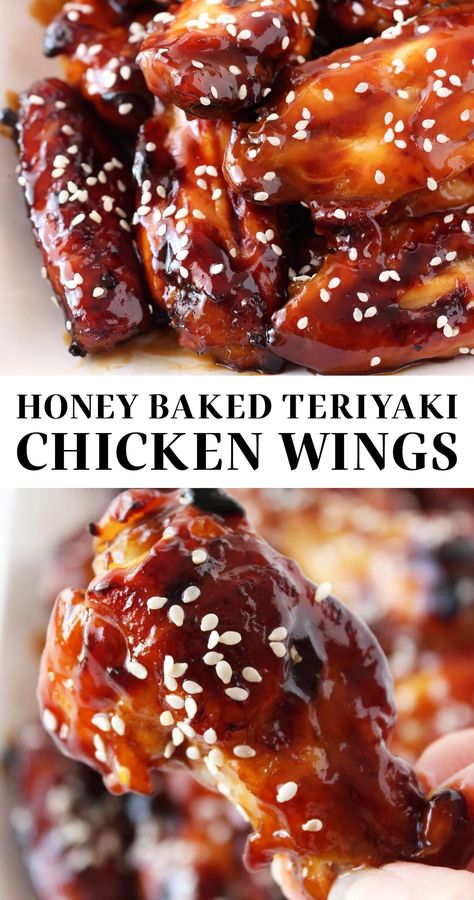 Honey Baked Teriyaki Chicken Wings take 5 minutes to prep with no deep-frying! These easy homemade wings are sticky, slightly sweet, and perfect as an appetizer or main dish. Baked in the oven to crispy wing perfection. Baked Teriyaki Chicken Wings, Teriyaki Chicken Wings Recipe, Ayam Teriyaki, Teriyaki Wings, Teriyaki Chicken Wings, Baked Teriyaki Chicken, Wings In The Oven, Baking With Honey, Homemade Teriyaki Sauce