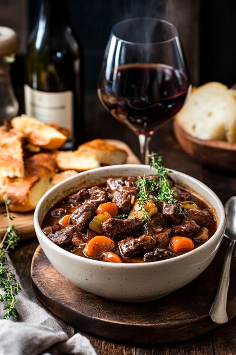 Treat yourself to a taste of France with our mouthwatering Beef Bourguignon recipe. This comforting dish showcases succulent beef, lovingly slow-cooked in a luscious, savory sauce brimming with mushrooms and pearl onions. Whether you're planning a cozy dinner for two or a family feast, this Beef Bourguignon is sure to win over any food enthusiast. Our step-by-step recipe makes it easy to bring a touch of restaurant elegance to your home kitchen and impress your guests with your culinary prowess. Beef Bourguignon Recipe, Crockpot Recipes Beef Stew, Pearl Onions, Classic French Dishes, Hearty Casseroles, Marinated Beef, French Dishes, Family Feast, Homemade Beef