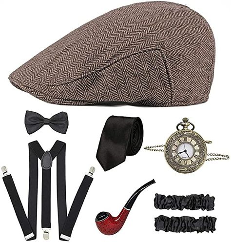 1920s Newsboy, Roaring 20s Accessories, Great Gatsby Accessories, Gatsby Event, 20s Men, Chicago Costume, Gangster Costume, Mafia Queen, Gangster Costumes