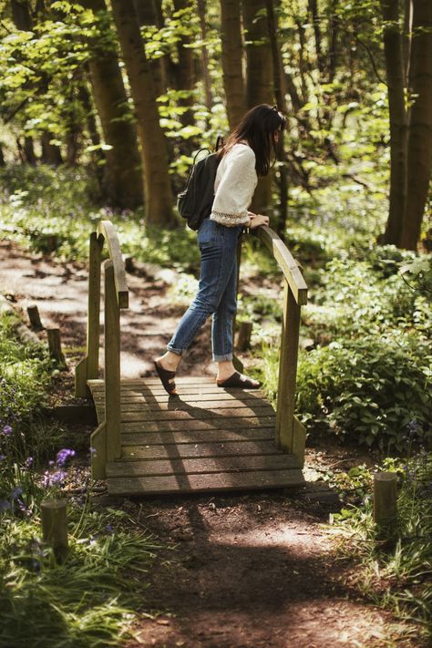 Female stood on bridge in woodland Woodland Walk Aesthetic, Countryside Walk Aesthetic, Sunday Aesthetic, Self Goals, Ideal Couple, Places To Visit In England, Yoga Shoot, 2025 Moodboard, Countryside Living