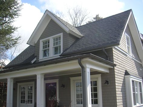 Inspiring Bronze Gutters #2 Gray House With Bronze Gutters Soffit And Fascia Color Ideas, Bronze Gutters, Grey House White Trim, Black Gutters, House Gutters, Gutter Colors, Knee Walls, Stucco Colors, Water Catchment