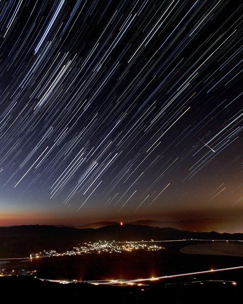 Night sky watcher William Berry sent in a photo of a Perseid meteor at Slide Mountain over Washoe Valley, NV. He says the image is a wide angle stack of about 1 hour, 30 second exposures, and he brightened the meteor trail a bit. Art About Music, Art About Love, Perseid Meteor Shower, Star Trails, Meteor Shower, Sky Photos, Night Sky Photos, Space And Astronomy, Amazing Photos