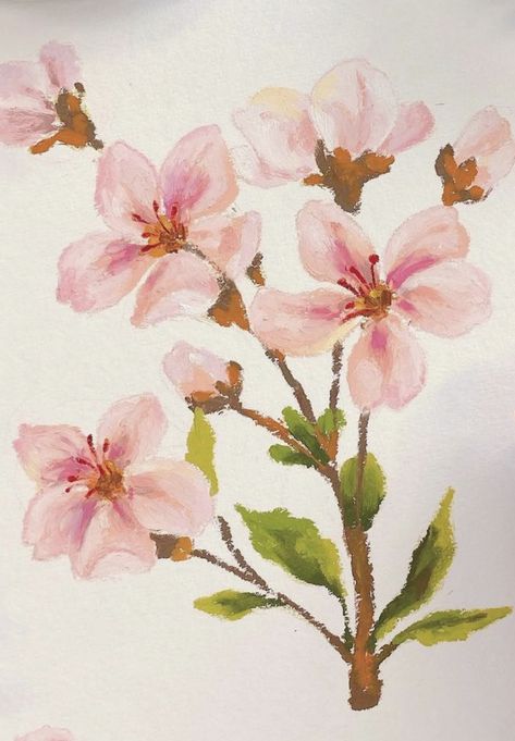 Oil Pastel Botanical, Watercolor Art Ideas Flowers, Oil Pastel Art Flowers Easy, Oil Pastel Floral Art, Flower Oil Pastel Drawing, Oil Pastels Flowers, Cherry Blossom Oil Pastel, Oil Pastel Flowers Easy, Oil Pastel Art Flowers