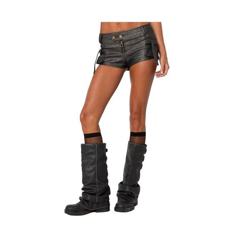 in stock Micro Mini Shorts Outfit, Biker Costume Women, Lady Biker Outfits, Mini Shorts Outfit, Leather Shorts Outfit, Emo Fits, Micro Shorts, Biker Outfit, Rock Outfits