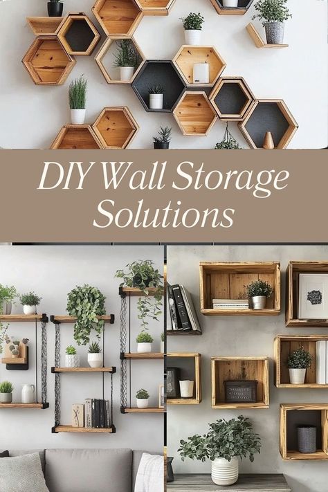 Maximize space and add style with DIY wall storage solutions, perfect for keeping your home organized and chic. #DIYStorage #WallSolutions Creative Diy Home Decor, Diy Wall Storage Ideas, Diy Wall Storage, Storage Hacks Diy, Diy Wall Shelves, Storage Wall, Furniture Makeovers, Storage Hacks, Wall Storage