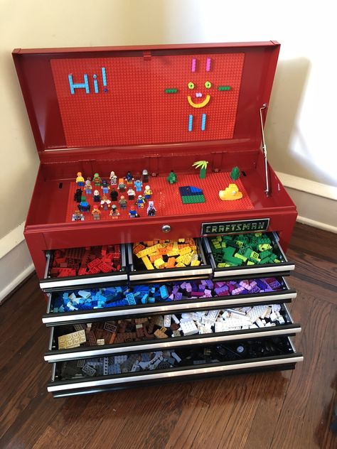 Awesome DIY Lego Storage Tool Chest Table Lego Diy, Diy Lego Storage, Lego Storage Diy, Lego Storage Ideas, Lego Storage Solutions, Table Lego, Lego Storage Boxes, Lego Diy Crafts, Lego Storage Organization