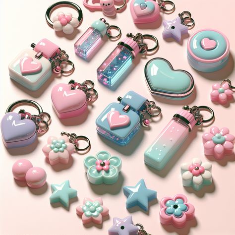 This kawaii-inspired resin art keychain is a teenage girl's dream. Glossy, light-catching charm, filled with hearts, stars & flowers in pleasing pastel shades. Small, compact, perfect for on-the-go styling. #KawaiiArt #KawaiiKeychain #ResinArt #TeenAccessory #KawaiiAccessorries #KawaiiResinArt Resin Art Keychain, Aesthetic Items, Art Keychain, How To Make Resin, Resin Clay, Cute Keychain, Resin Charms, Pastel Shades, Star Flower