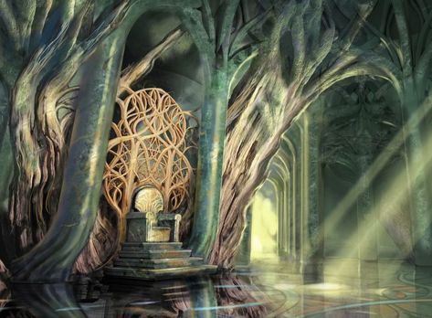 Forest Temple, Elven City, Woodland Realm, Desolation Of Smaug, Lotr Art, Castles Interior, Throne Room, World Of Fantasy, Fantasy City