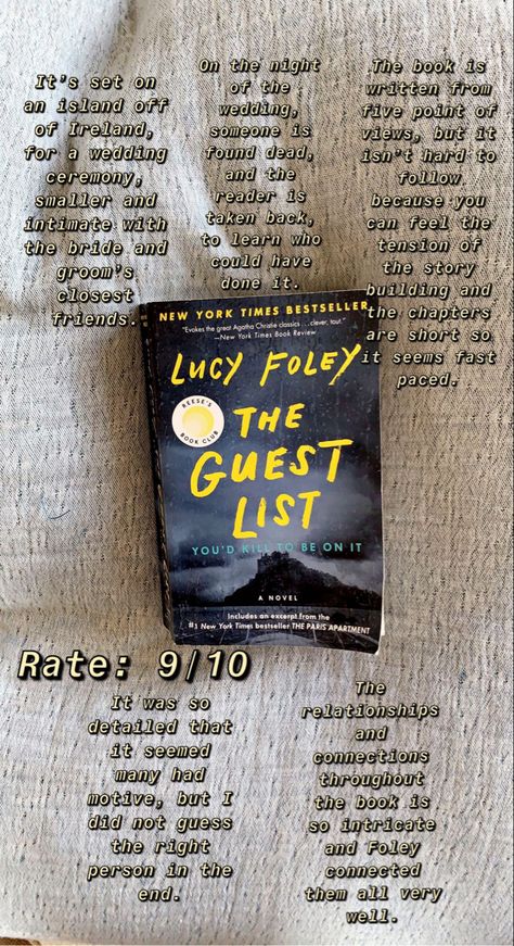 Lucy Foley Books, The Guest List Aesthetic, The Guest List Lucy Foley, The Guest List Book, Lucy Foley, Teenage Books To Read, Book Club Reads, The Guest List, Fiction Books Worth Reading