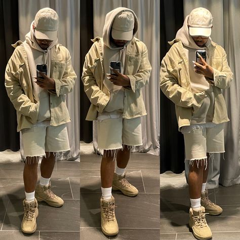 Summer transition into Autumn. Basic hood layered with oversized overshirt. Paired with Yeezy desert boot. Yzy Dsrt Boot Outfit, Yeezy Nsltd Boot Outfits, Yeezy Desert Boots Outfit Men, Yeezy Boots Outfit Men, Tactical Boots Outfit, Yeezy Desert Boots Outfit, Desert Boots Men Outfit, Army Boots Outfit, Desert Boot Outfit