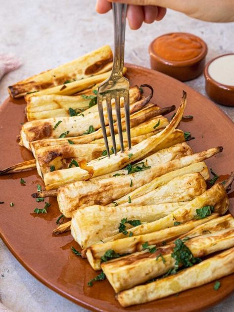 Air Fry your Parsnips for a Crispy and Delicious Side Dish - Six Hungry Feet Favorite Dips, Easy Air Fryer, Air Fry, Parsnips, Yummy Sides, Fresh Mint, Large Bowl, 4 Ingredients, Maple Syrup