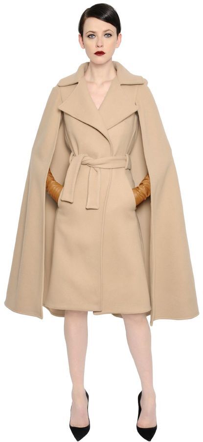 Belted Wool Cape Coat | #Chic Only #Glamour Always Belted Cape Coat, Ralph Lauren Coats, Draped Coat, Wool Cape Coat, Long Overcoat, Gareth Pugh, Wool Cape, Evening Dresses For Weddings, Cape Coat