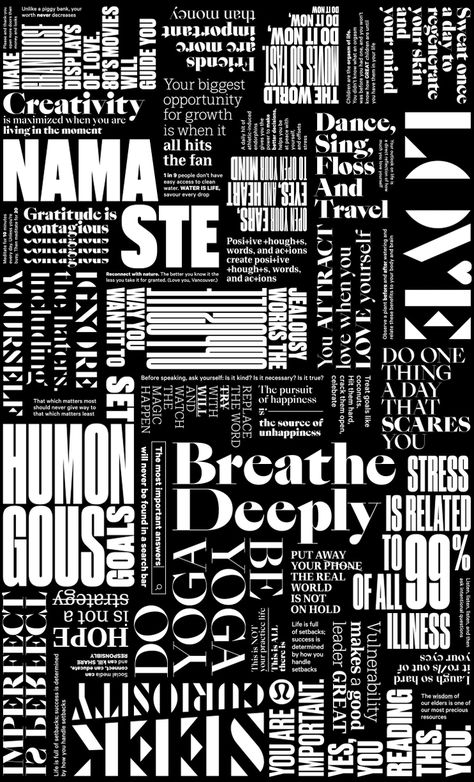 lululemon manifesto Paula Scher, طابع بريدي, Core Values, Dark Wallpaper, Word Art, Typography Design, Art Wallpaper, Brand Identity, Wallpaper Backgrounds