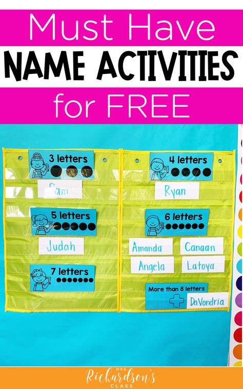 Grab this FREE printable with 5 hands-on name activities for kindergarten. Use them during literacy stations, morning work, guided reading, or intervention time. Some of them could be used in preschool and first grade, too! #LiteracyStations #WordWork #Kindergarten Number Bulletin Board Kindergarten, Name Centers For Kindergarten, Kinder Name Activities, Name Activities For Kindergarten, Kindergarten Name Activities, Kindergarten Animals, Preschool Handwriting, Name Writing Activities, Teacher Goals