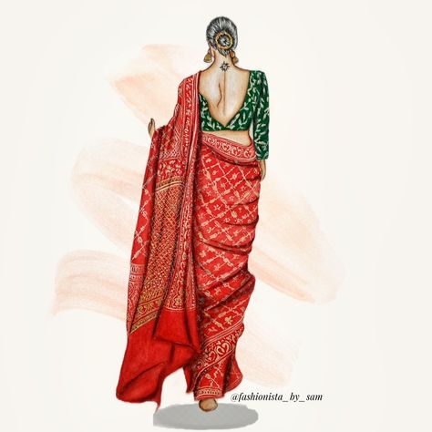 Saree Croquis, Saree Illustration Art, Saree Illustration Fashion Sketch, Saari Illustration, Saree Illustration Sketch, Saree Drawing Sketches, Sari Drawing, Sari Illustration, Saree Illustration