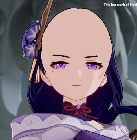 Still cute tho ong 😮‍💨 Cursed Raiden Shogun, Raiden Shogun Funny, Bald Genshin Impact Characters, Bald Genshin, Raiden Shogun Meme, Bald Characters, The Raiden Shogun, Raiden Shogun Cosplay, Genshin Funny