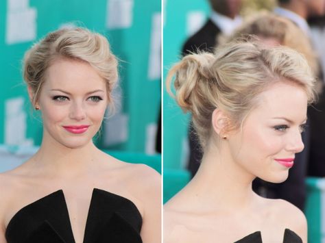 TUTORIAL - Emma Stone's Romantic Twisty Updo Emma Stone Updo, Romantic Updo Hairstyles, Chic Updo, Curly Prom Hair, Front Bangs, Romantic Updo, Peinados Recogidos, Updo Hairstyle, Elegant Updo