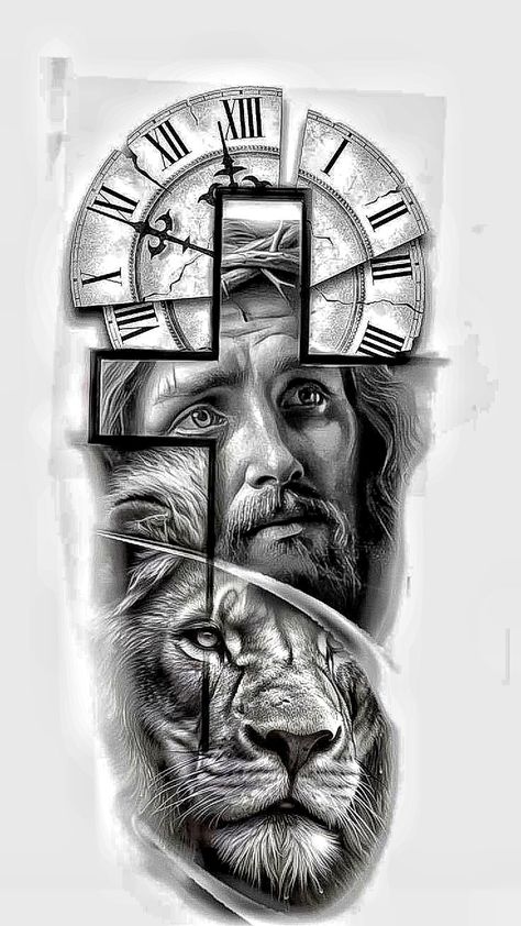 Jesus Tattoo Design, Tato Flash, Big Cat Tattoo, Red Dragon Tattoo, Bible Tattoos, Egyptian Tattoo Sleeve, Christ Tattoo, Mexican Art Tattoos, Mens Lion Tattoo