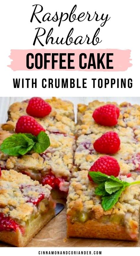 Raspberry Rhubarb Coffee Cake, Raspberry And Rhubarb Recipes, Rubarb Crumble, Crumble Coffee Cake, Healthy Rhubarb Recipes, Rhubarb Crumble Cake, Raspberry Coffee Cake, Healthy Coffee Cake, Rhubarb Cake Recipes