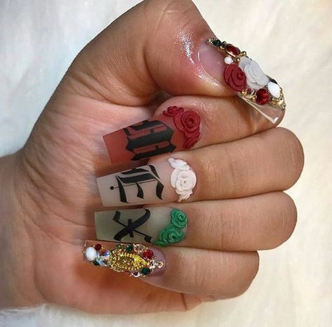 Mexico nails 😍|| acrylic nails|| mexico 🇲🇽 Mexican Nails, Chinese Letters, Chinese Language, Acrylic Nails Coffin, Luxury Nails, Fabulous Nails, Dope Nails, Best Acrylic Nails, Long Acrylic Nails