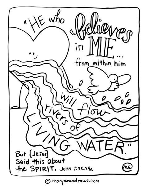 I'm praying a new prayer + rivers of living water printable coloring page - Marydean Draws John 7 38, Character Activities, Rivers Of Living Water, Bible Verse Coloring Page, Family Coloring Pages, Scripture Coloring, Printable Scripture, Water Coloring, Bible Verses For Kids