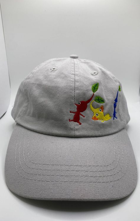 Cap embroidered with 3 Pikmin! From Pikmin4 Pikmin Embroidery, Blue Emoji, Space Toys, Nintendo Art, Dad Cap, Dad Caps, Oct 11, Cool Hats, Embroidery And Stitching