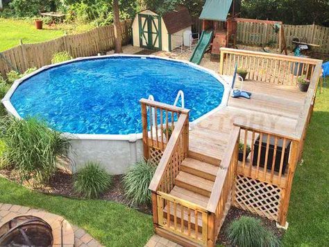 Under Deck Lattice Idea Oberirdischer Pool, Ideas De Piscina, Pool Deck Decorations, Decks Around Pools, Pool Deck Plans, Cheap Pool, Best Above Ground Pool, Swimming Pool Decks, Outdoor Pool Area