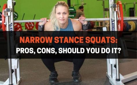 Narrow Stance Squats: Pros, Cons, Should You Do It? | PowerliftingTechnique.com Squat Program, Ankle Mobility, Barbell Squat, Back Squats, Hip Mobility, Leg Muscles, Knee Injury, Leg Workout, Powerlifting