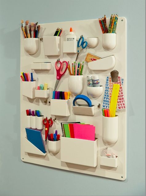 This could be home made with soup cans and tea tins. Then everything spray painted one color- to keep it clean looking. Kids Storage Boxes, Danish Modern Chairs, Desain Furnitur Modern, Ideas Para Organizar, Kids Art Supplies, Kids Storage, Diy Organization, Craft Storage, Diy Home Crafts