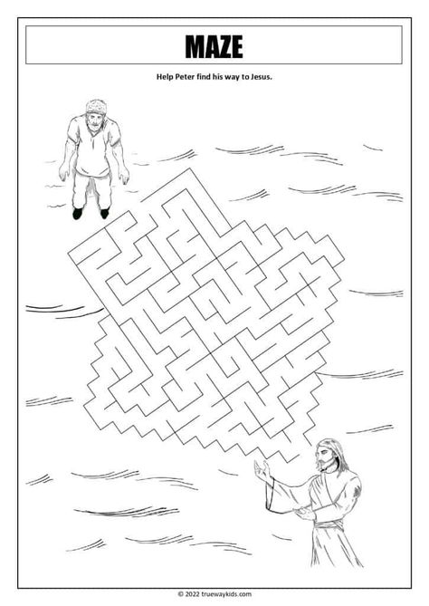 Game Vbs, Bible Mazes, Teen Bible Lessons, Peter Walks On Water, Water Lessons, Youth Bible Study, Studying The Bible, Sunday School Coloring Pages, Maze Worksheet