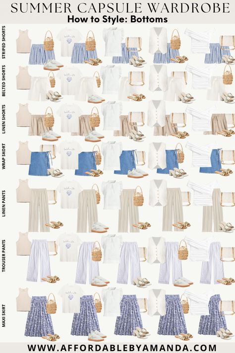 Summer Capsule Wardrobe for Women 2024 - Affordable by Amanda Summer Holiday Capsule Wardrobe 2024, Summer 2024 Capsule Wardrobe, Summer Wardrobe 2024, Summer Capsule Wardrobe 2024, Beach Capsule Wardrobe, Capsule Wardrobe Ideas, Autumn Capsule Wardrobe, Wardrobe For Women, Outfit 2023