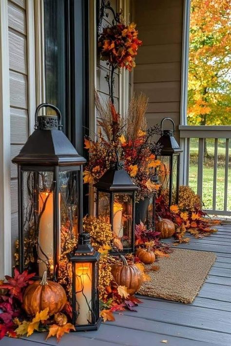 Fall Lantern, Fall Gardening, Fall Front Porch Decor, Fall Decor Ideas, Fall Thanksgiving Decor, Autumn Decorating, Fall Front Porch, Cold Frame, Fall Outdoor Decor