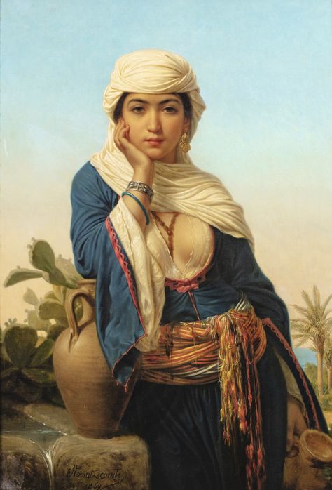 Charles-Emile-Hippolyte Lecomte-Vernet 1821 - 1900 REBECCA AT THE WELL Us Drawing, Arabian Art, Arabic Art, Classic Paintings, Hand Painted Artwork, Egyptian Art, Classical Art, Best Artist, French Artists