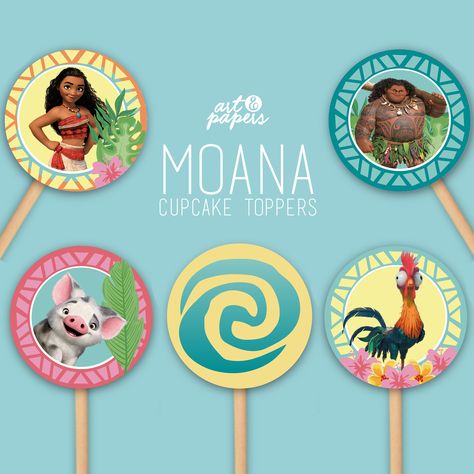 Moana Cupcake Toppers Free Printable, Moana Cupcake Toppers, Moana Cupcake, Moana Theme Birthday, Elsa Birthday Party, Printable Cupcake Toppers, Moana Cake, Moana Theme, Princess Party Decorations