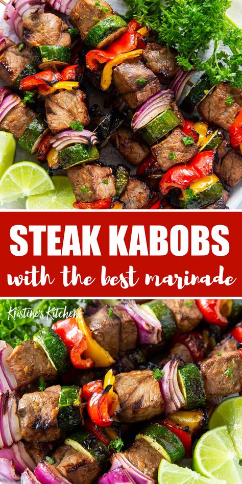 Beef Kabob Marinade, Steak And Vegetables, Steak And Veggies, Kabob Marinade, Beef Kabob Recipes, Best Marinade, Grilled Kabob Recipes, Beef Tip Recipes, Grilling Kabobs