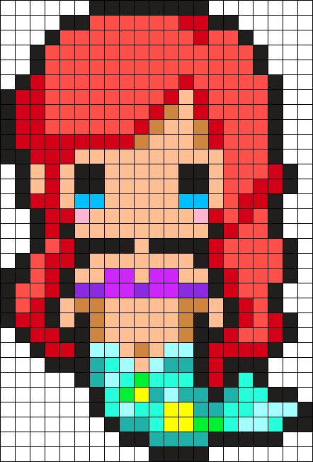 Ariel Perler Bead Pattern | Bead Sprites | Characters Fuse Bead Patterns Ariel Perler Bead Pattern, Kandi Cuff Patterns, Kandi Cuffs, Kandi Cuff, Fuse Bead Patterns, Pony Bead Patterns, Pixel Art Templates, Perler Bead Templates, Bead Sprite