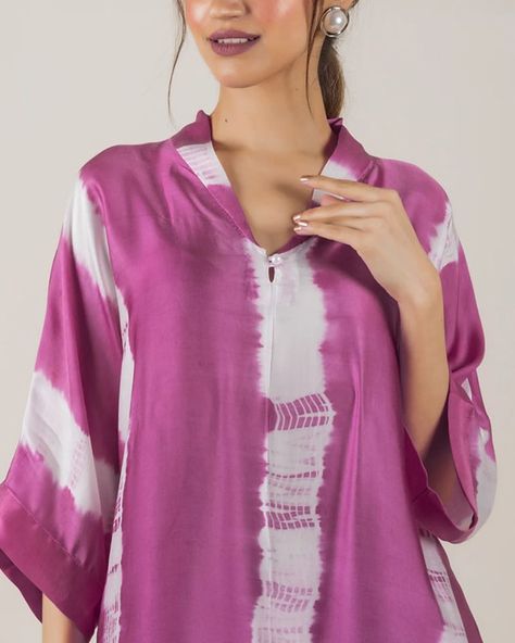 Stylish Muslin Cotton Tie and Dye 2-Piece Set: Comfort and Chic Combined Long Kurti Patterns, Tie And Die, Co Ords Outfits, Ikat Dress, Designer Kurti Patterns, Kurti Designs Latest, Batik Fashion, Tie Dye Outfits, Purple Tie