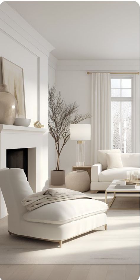 Living Room Inspiration White, All White Living Room, Scandi Style Living Room, White Sitting Room, Ivory Living Room, Cozy Apartment Decor, French Salon, White House Interior, Modern Classic Interior