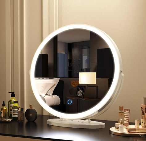 Led Lighted Dressing Circle Mirror Big Led Mirror, Circle Vanity Mirror, Built In Dressing Table, Bedroom 2023, Makeup Vanity Mirror With Lights, Led Vanity Mirror, Vanity Mirror With Lights, Circle Mirror, Makeup Vanity Mirror